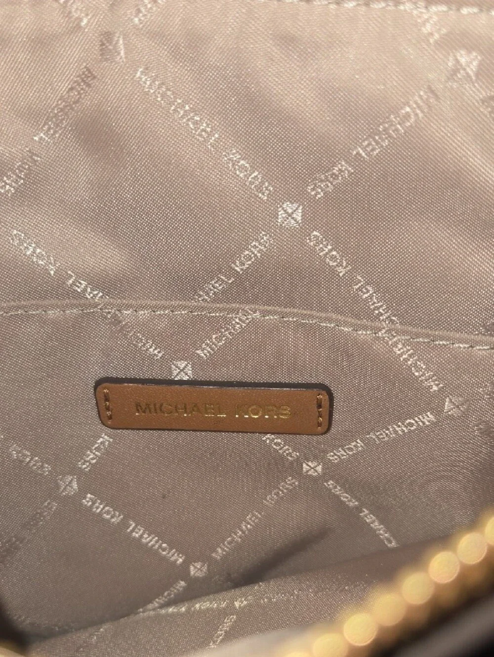 Michael Kors Brown Logo Crossbody with Tan Trim and Gold Hardware